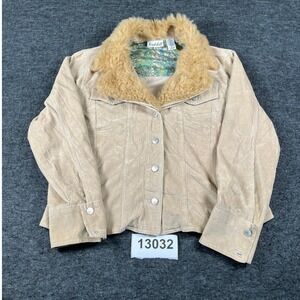 Birch Hill Corduroy Jacket Womens L Tan Good Faux Fur Collar Paisley Lining